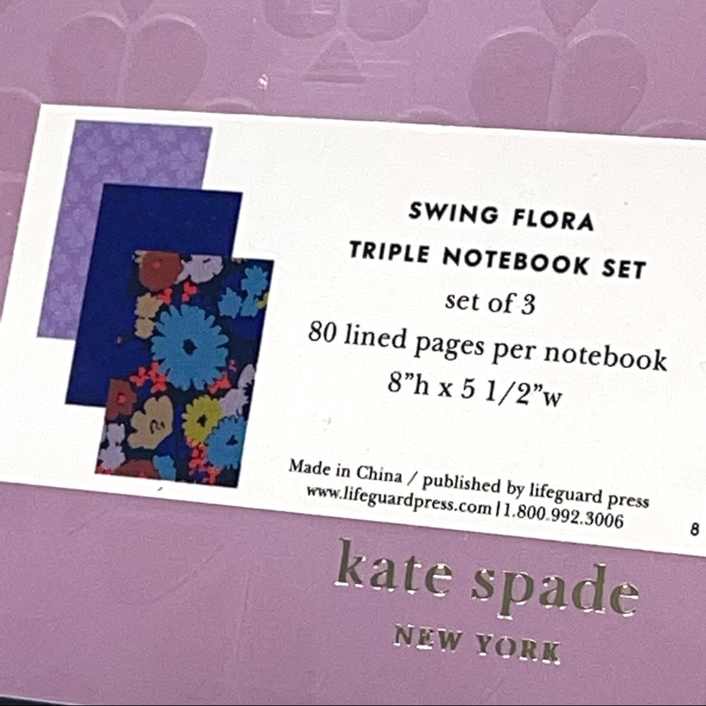 Kate Spade New York Swing Flora Triple Notebook Set Of 3 Lined Pages New 3 PACK